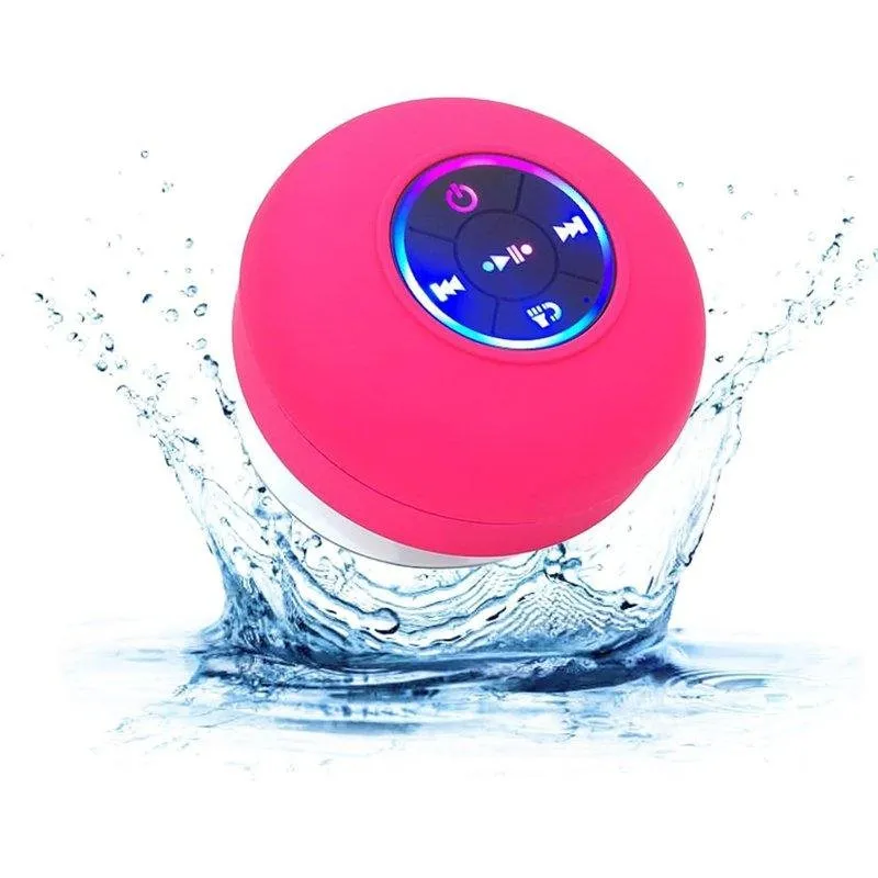 Colunas Bluetooth Autrucker Portátil IPX4 com LED e Ventosa Rosa