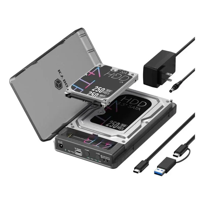 Caja PC Icy Box IB-3882MSCL-CU31 M.2/2.5"/3.5" Plástico Preto com clonagem offline