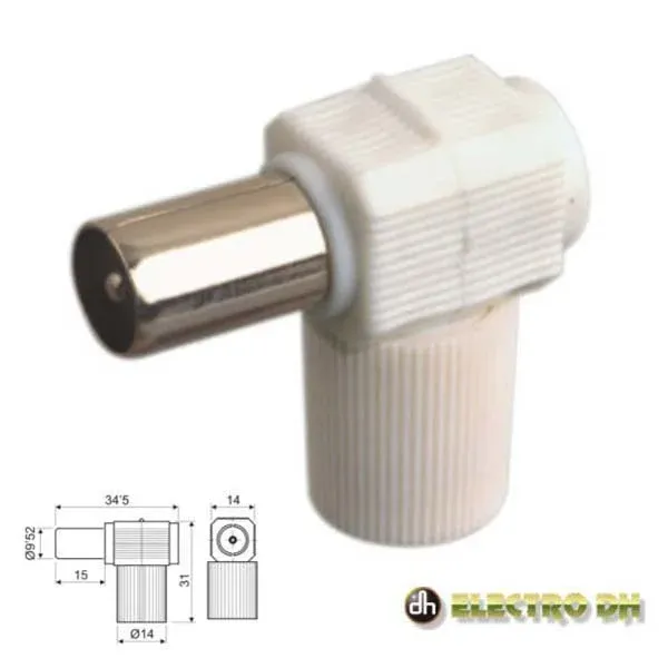 Ficha Coaxial Macho Angular Branca Electro Dh
