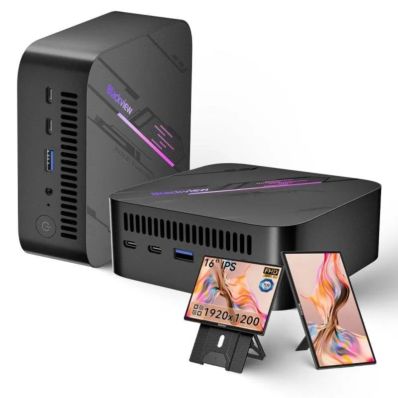 Mini PC Blackview MP100 AMD Ryzen 5 7430U 16GB 512GB SSD Windows 11 Pro + Ecrã Portátil 16"