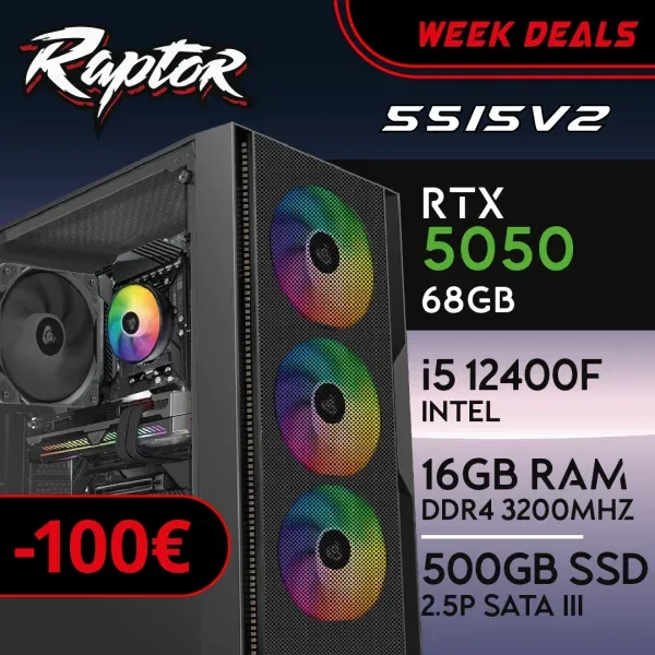 PC Gaming RAPTOR-55I5V2 - I5 12400F | RTX5050 8GB | 16GB | SSD 512