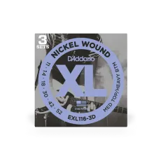 Daddario EXL116-3D 11-52 Medium Top/Heavy Bottom, XL Nickel 3-Pack