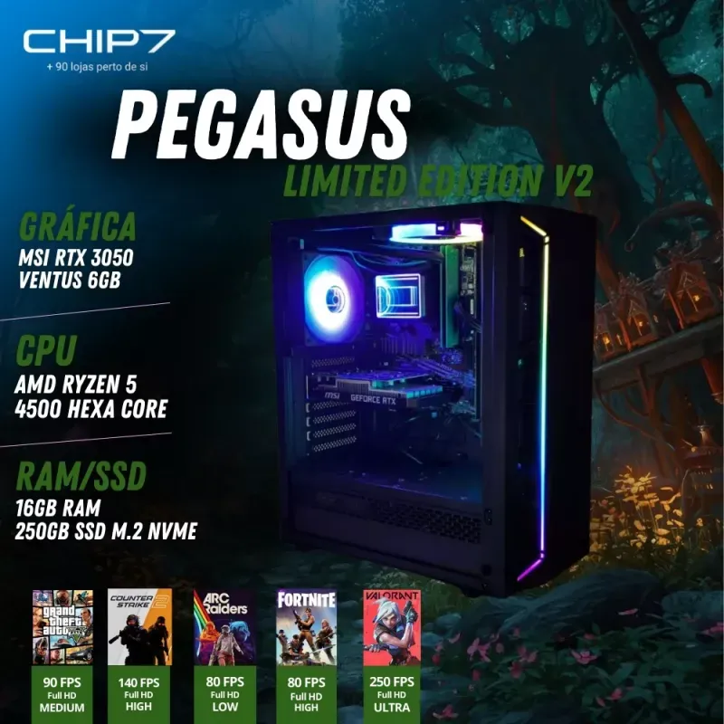 COMPUTADOR GAMING - AMD Ryzen 5 4500 / NVIDIA RTX 3050 6GB / 16GB RAM / 250GB SSD - CHIP7 PEGASUS LIMITED EDITION V2