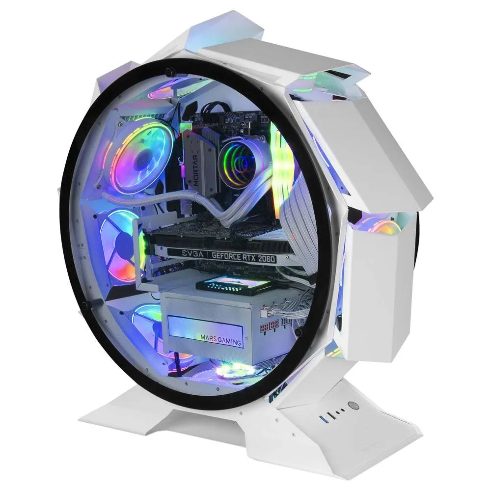 Caixa Micro-ATX Mars Gaming MCORB Premium Gaming Circular Tempered Glass Branca
