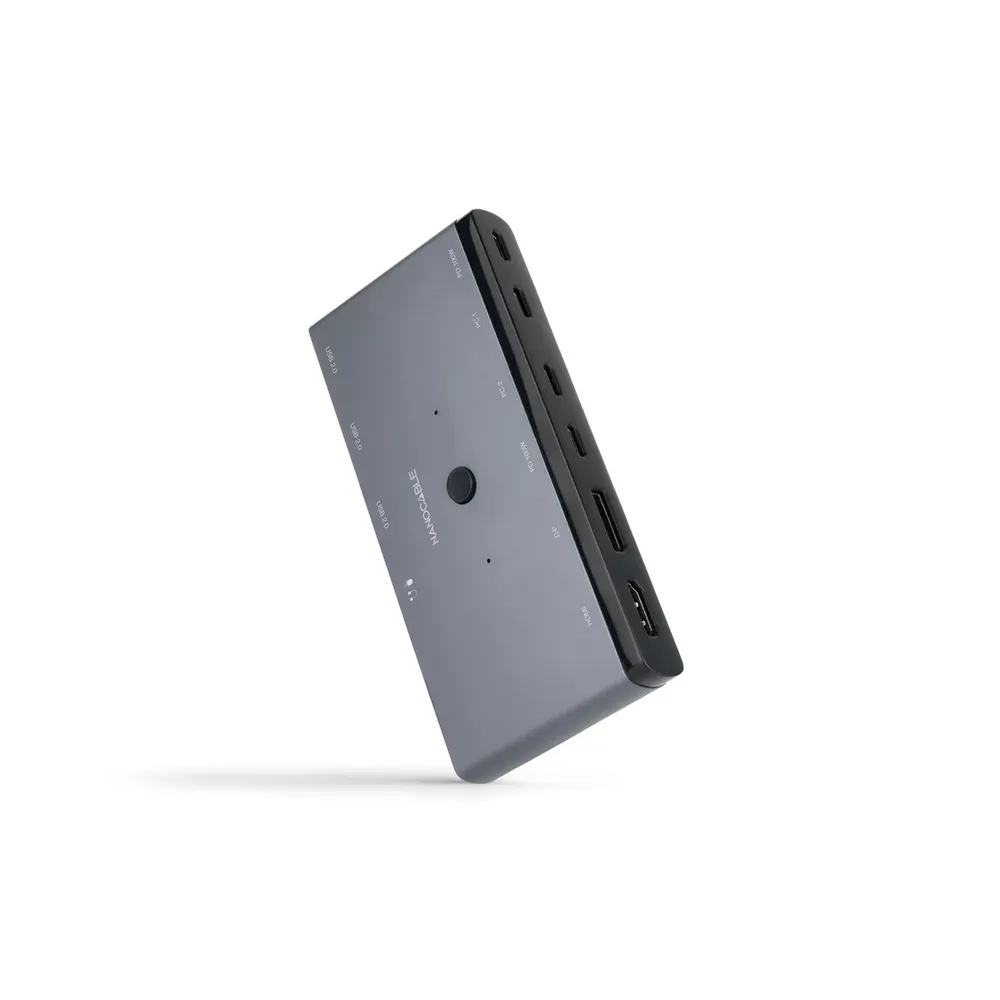 Switch Comutador KVM Nanocable 2xUSB-C para 3 × USB-A + 2 × USB-C Power Delivery (PD) + HDMI + DisplayPort + áudio