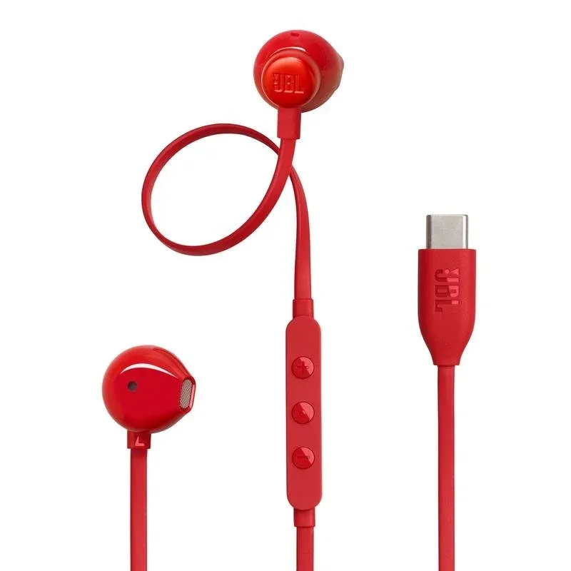 Auriculares JBL Tune 305C com cabo USB-C para chamadas e música, vermelho