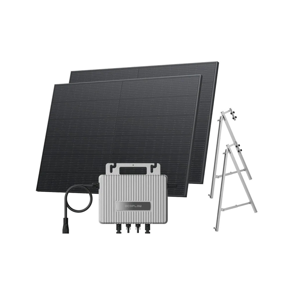 Kit EcoFlow STREAM de Varanda - Varanda de betão / (800Wp) 2 × 400W Painel solar rígido + microinversor STREAM / Suporte: Varanda de betão