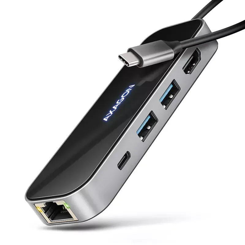 Multiport-Hub AXAGON HMC-6GLN 2x USB-A 5Gbps, 1x USB-C 5Gbps, 4K/60Hz HDMI, RJ-45, USB 3.2 Gen 1 hub, PD 100W, 20cm USB-C cable