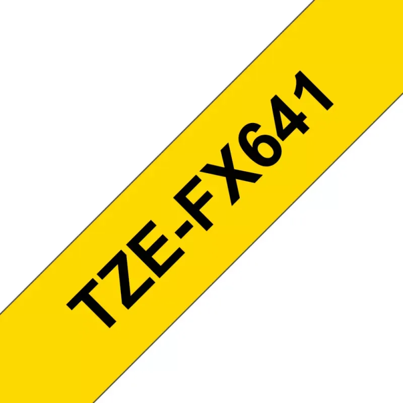 Fita laminada flexível. Texto preto sobre fundo amarelo. Largura: 18mm. Comprimento: 8m