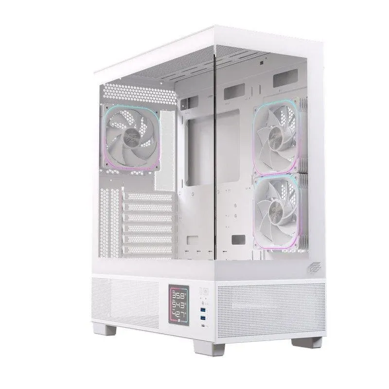 Caixa de Computador Caixa ATX Einarex S501d Digital Painel Vidro Panorâmico RGB 3x120mm Branca