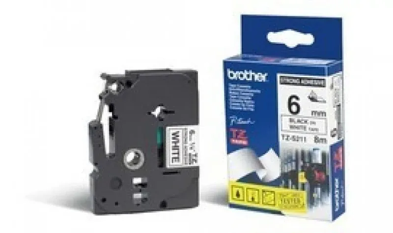 BROTHER P-Touch TZE-S211 black on white 6mm extra gluey