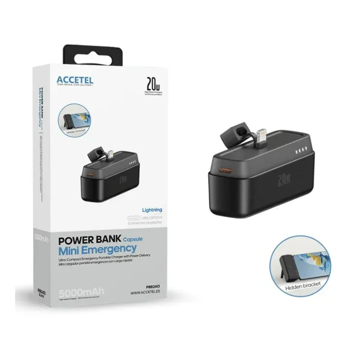 Powerbank ACCETEL PBB2413B Lightning De Carga Rápida 5000mAh 20W PD 3.0 Preto