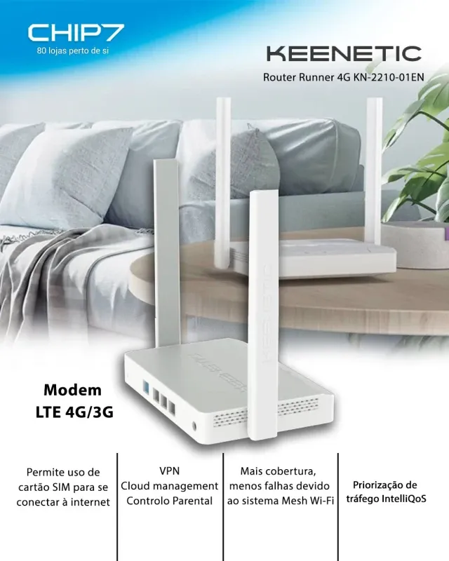 Router Keenetic Runner 4G KN-2210-01EN N300 Mesh 4G Wi-Fi 4 Portas para Uso com Cartão SIM LTE / 4G / 3G