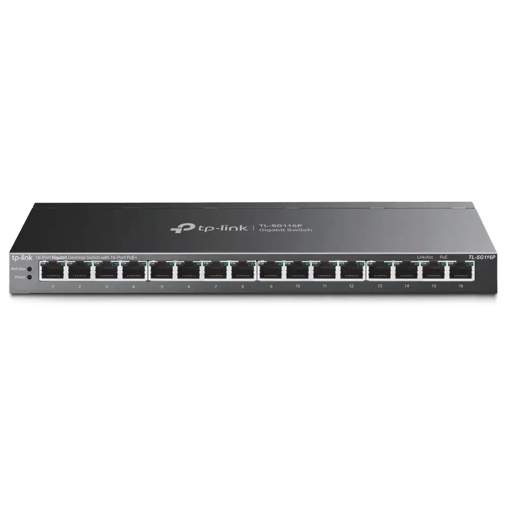 Switch de Rede TP-Link TL-SG116P Deskop 16 Portas PoE+ Gigabit UnManaged