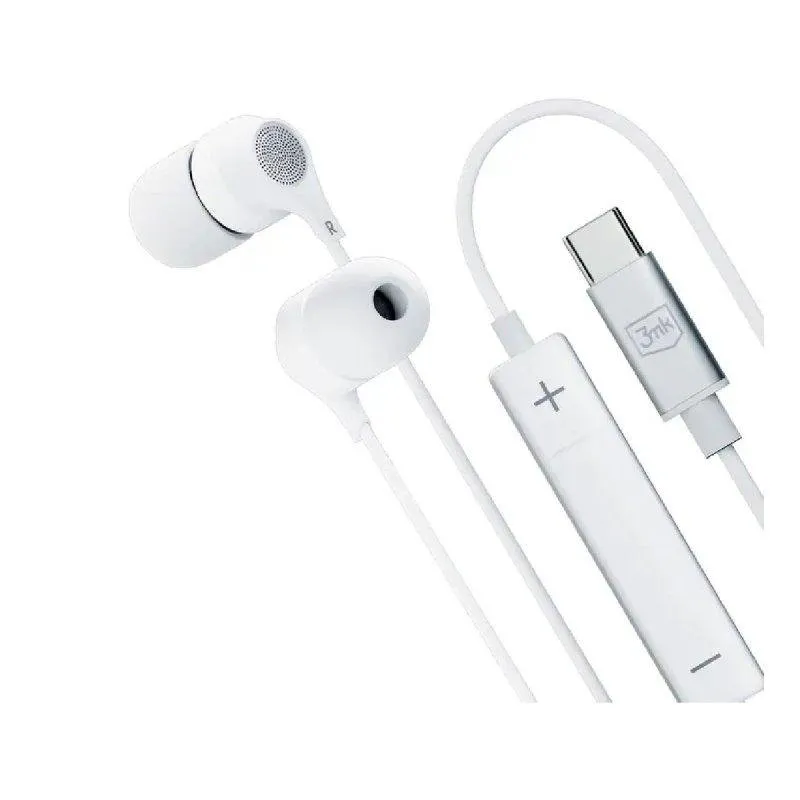 Auriculares 3MK Wired USB-C Brancos