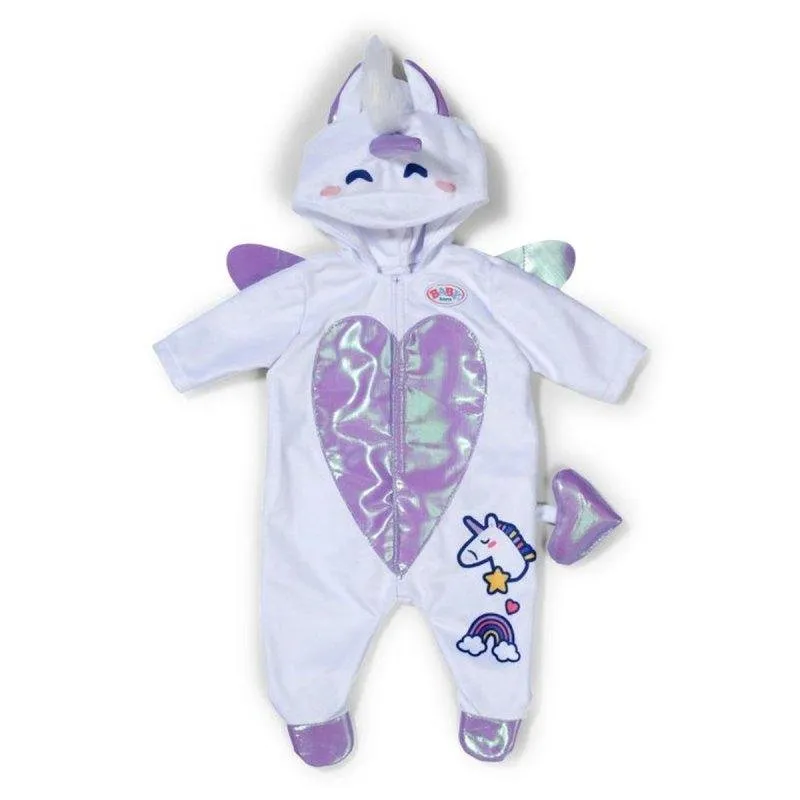 Macacão Unicórnio BABY born 43cm com capuz, asas e fecho de correr multicolor