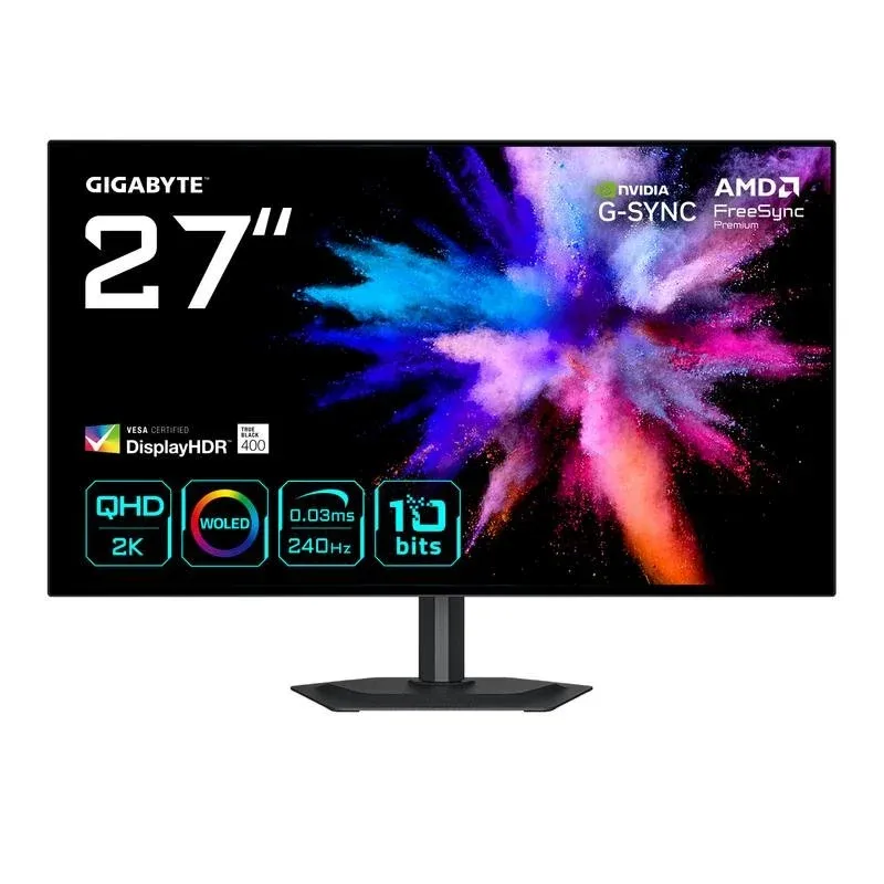 Monitor Gigabyte GO27Q24G 27" Quad HD OLED 240Hz G-Sync FreeSync HDR400 0,03ms Pretos absolutos