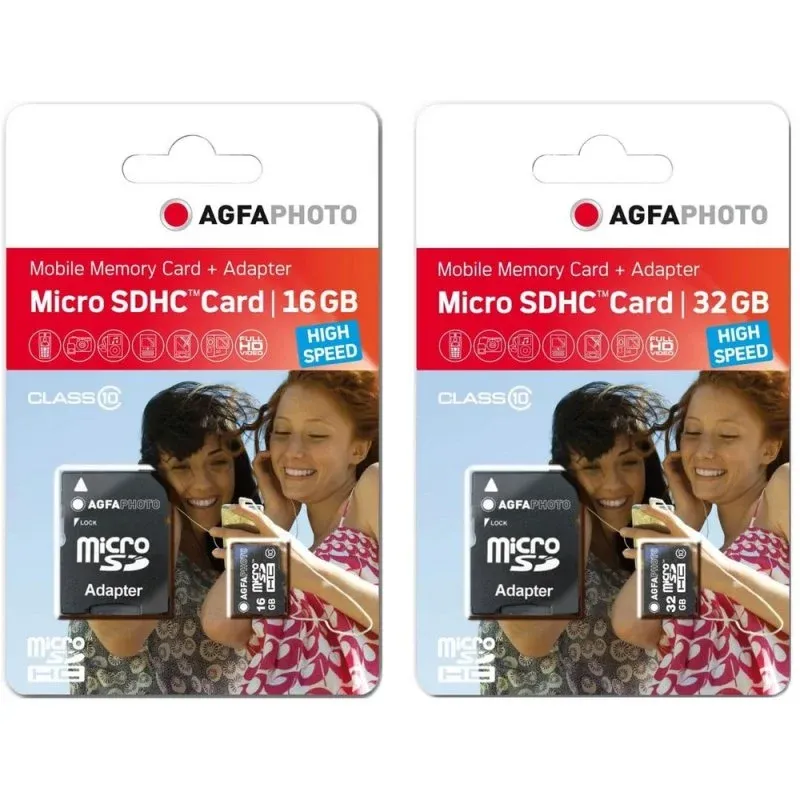 Agfaphoto Pack de 2 Cartões De Memória MicroSDHC 16GB+32GB Classe 10 com Adaptador