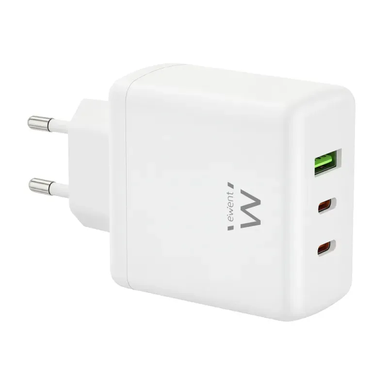 EWENT CARREGADOR GAN 2xUSB-C 1xUSB-A 65W BRANCO