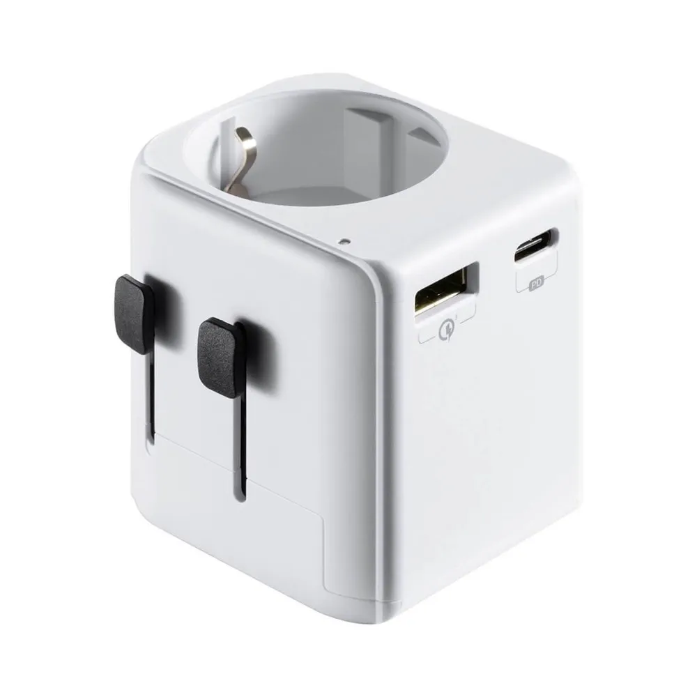 Adaptador de Viagem Ewent EW1472 Universal de Europa para USA/UK/AUS/CN + USB-A/USB-C Branco