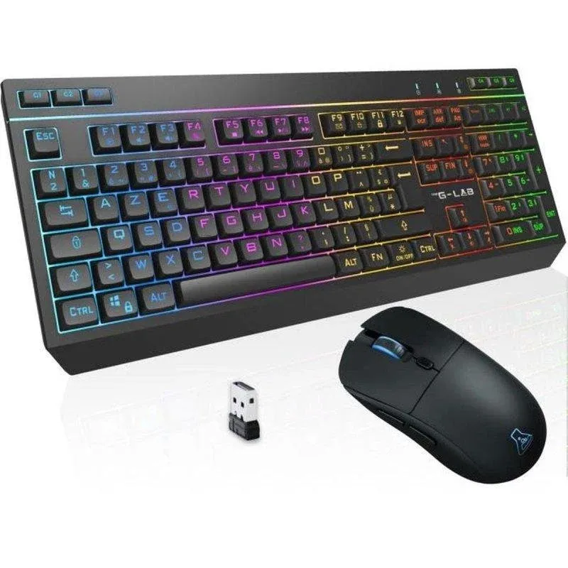 Teclado The G-lab Combo Tungsten Ex Inalámbrico Gaming Membrana Azerty RGB com Rato RGB 3200 DPI