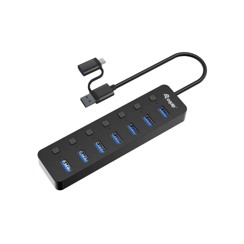 HUB EQUIP 7 PORTAS USB 3.2 GEN 1 COM ADAPTADOR DE ALIMENTAÇÃO