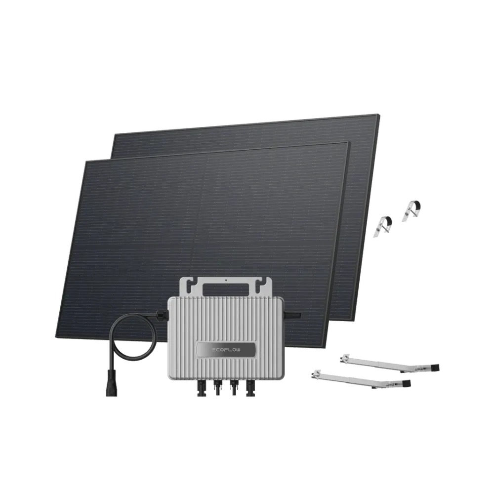Kit EcoFlow STREAM de Varanda - Varanda com gradeamento / (900Wp) 2 × 450W Painel solar rígido + microinversor STREAM / Suporte: Varanda com gradeamento
