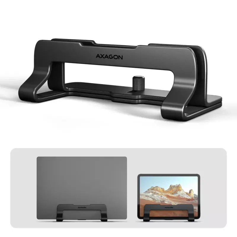 Suporte Vertical AXAGON STND-VB para Portáteis Regulável Aluminio Preto