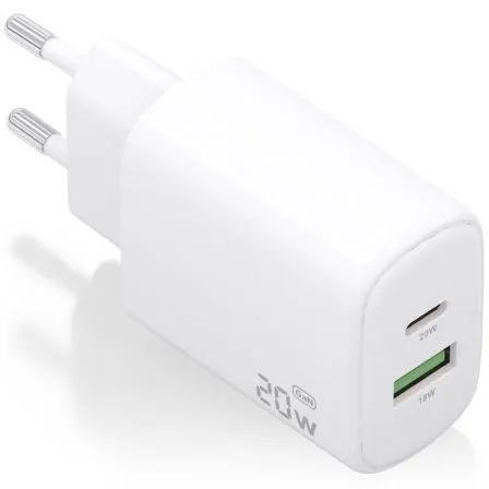 Carregador GaN 20W 1x USB-C 3.0 1x USB-A QC3.0 (Branco) - AISENS