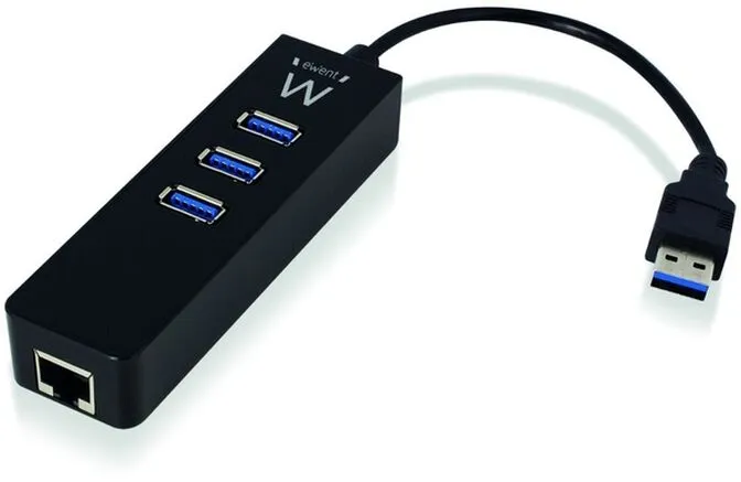 Hub USB Ewent 3 Portas USB 3.1 Gen 1 + 1 Porta RJ45 Gigabit