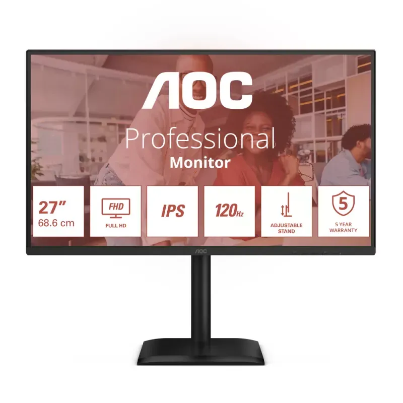 AOC 27E4U - Monitor LED - 27" - 1920 x 1080 Full HD (1080p) @ 120 Hz - IPS - 300 cd/m² - 1500:1 - 4 ms - HDMI, VGA, DisplayPort - altifalantes - preto