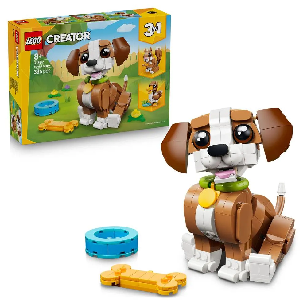 LEGO Creator 3-in-1: Animais Adoráveis Cachorrinho Brincalhão | Idades 8+ | 336 Peças | Item 31382