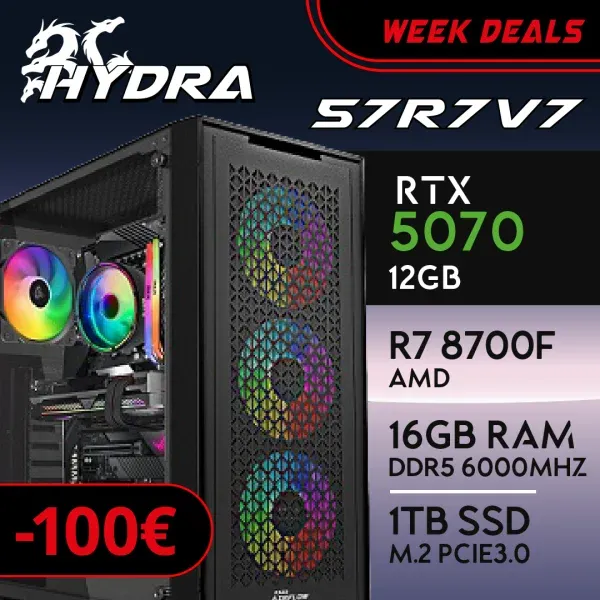 PC Gaming HYDRA-57R7V7 - R7 8700F | RTX5070 12GB | 16GB | M.2 1TB