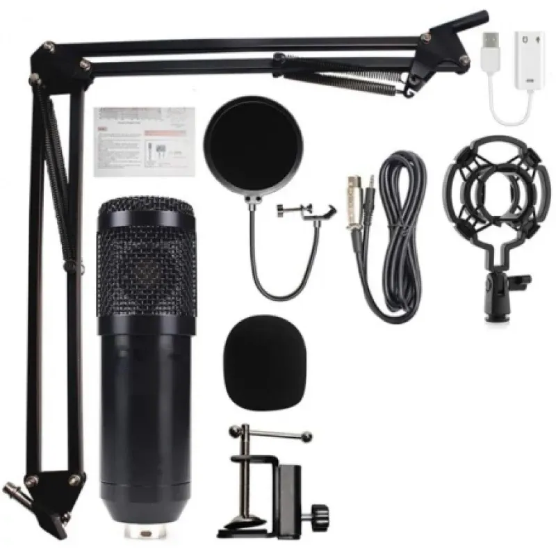 CONJUNTO MICROFONE CONDENSADOR XLR + STAND + FILTRO