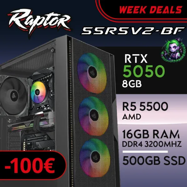 PC Gaming RAPTOR-55R5V2-BF - R5 5500 | RTX5050 8GB | 16GB | SSD 512
