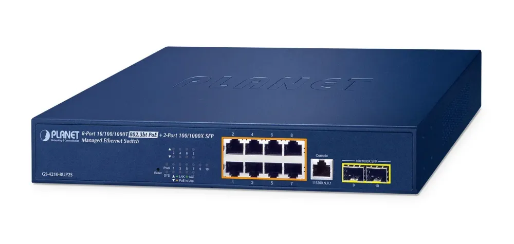 PLANET IPv6/IPv4, 8-Port Gerido L2/L4 Gigabit Ethernet GS-4210-8UP2S