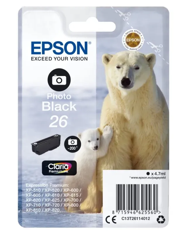 Tinteiro Preto Foto Série 26 Urso Polar Tinta Claria Premium (c/alarme RF+AM)