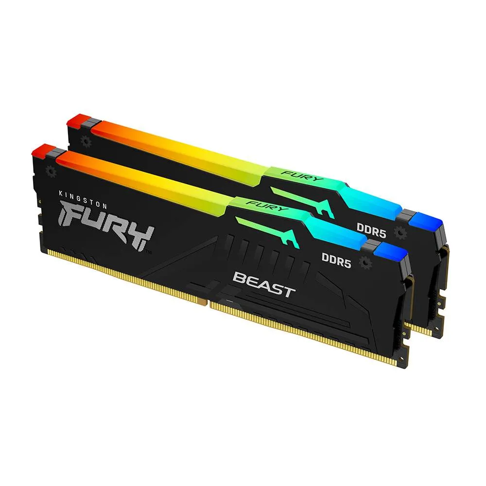 Memória RAM UDIMM Kingston Fury Beast RGB 128GB (2x64GB) DDR5-5600MHz (AMD Expo/Intel XMP) CL36 (36-38-38) 1.25V 2Rx8 Preta