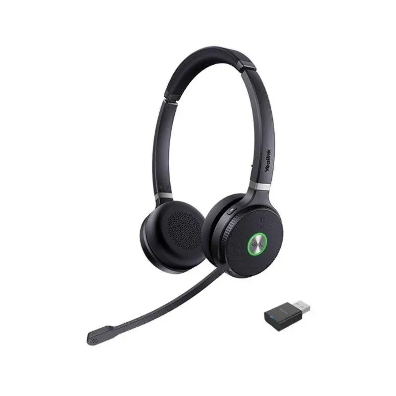 Auriculares Yealink WH62 Dual sem fios DECT USB para trabalho híbrido com microfones com redução de ruído pretos