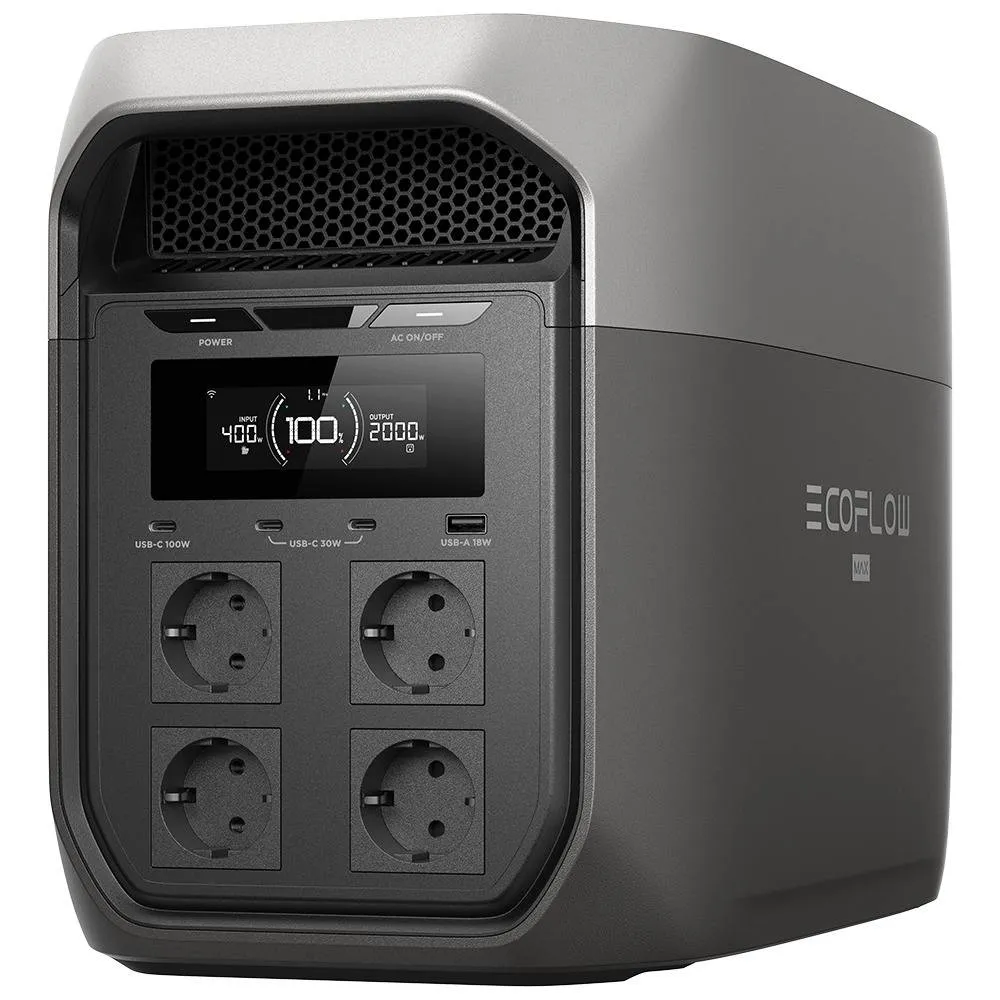 Estação de Energia Portátil EcoFlow DELTA 3 Max 2048Wh | 4x AC 3000W (Pico 6000W) | 1x USB-A 18W | 1x USB-C 140W | 2x USB-C 45W