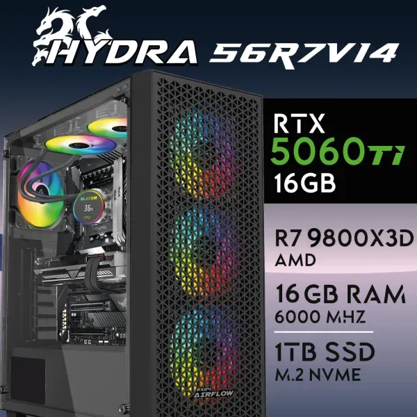 PC Gaming HYDRA-56R7V14 - R7 9800X3D | RTX5060Ti 16GB | 16GB | M.2 1TB