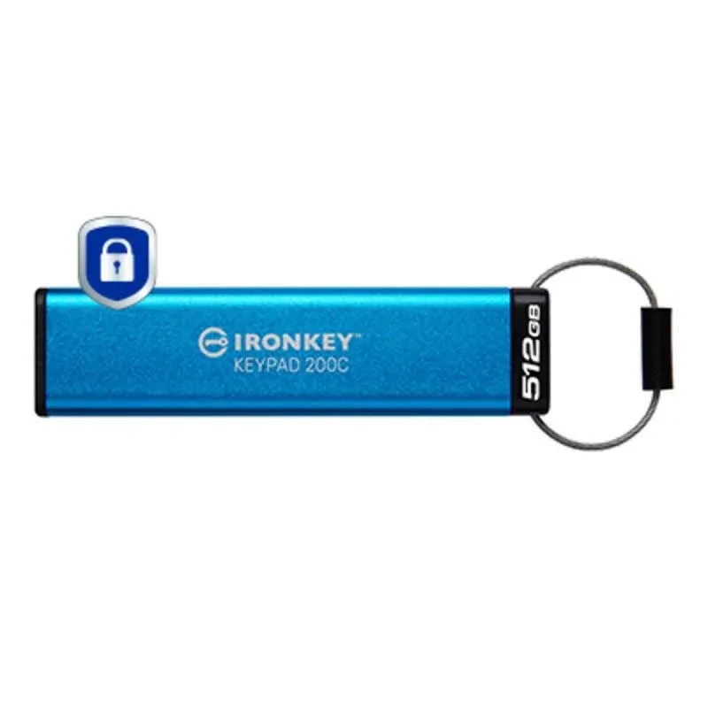 Pen USB Kingston IronKey Keypad 200C 512GB USB-C FIPS 140-3 AES-256 IP68 Azul