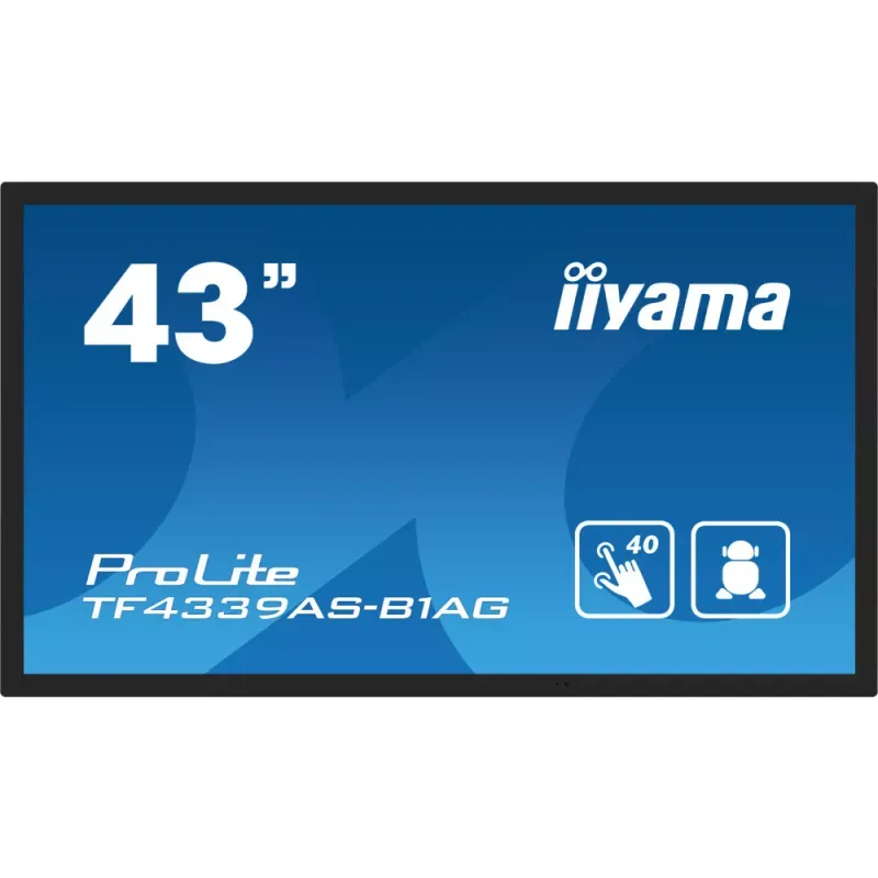 iiyama ProLite TF4339AS-B1AG - 43" Classe Diagonal (42.5" visível) ecrã LCD com luz de fundo LED - sinalização digital - com leitor de multimédia e ecrã tátil incorporados (multi toque) - 4K UHD (2160p) 3840 x 2160 - moldura preta com acabamento mate
