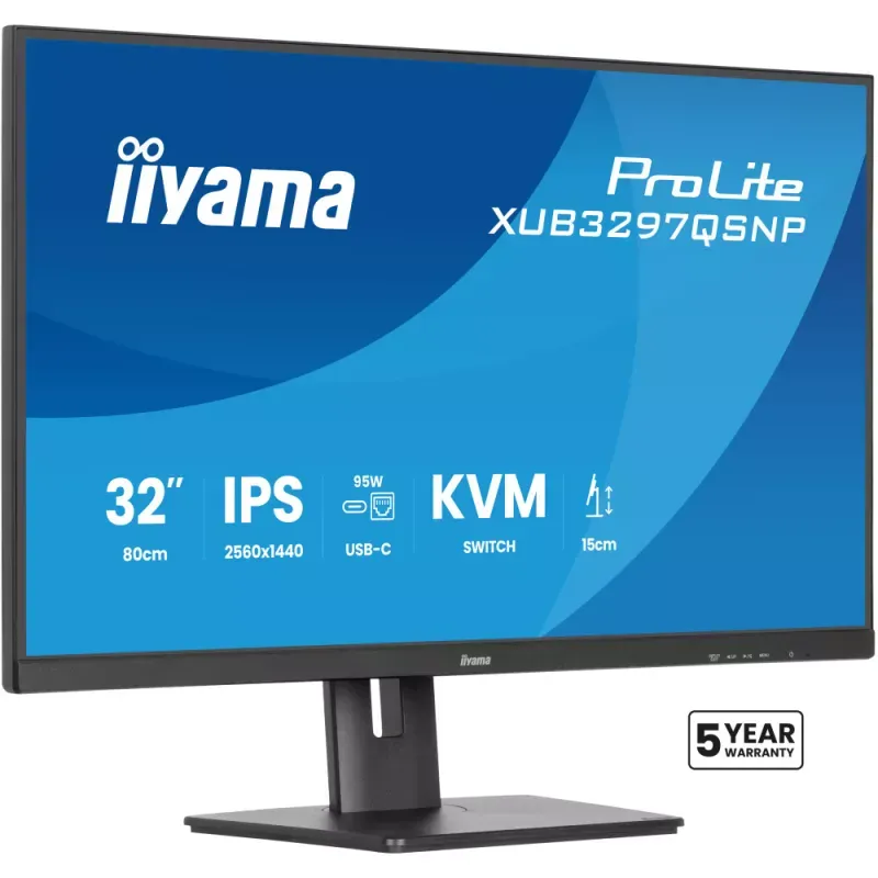 iiyama ProLite XUB3297QSNP-B1 - Monitor LED - 32" (31.5" visível) - 2560 x 1440 QHD @ 100 Hz - IPS - 350 cd/m² - 1000:1 - 1 ms - HDMI, DisplayPort, USB-C - altifalantes - preto, mate