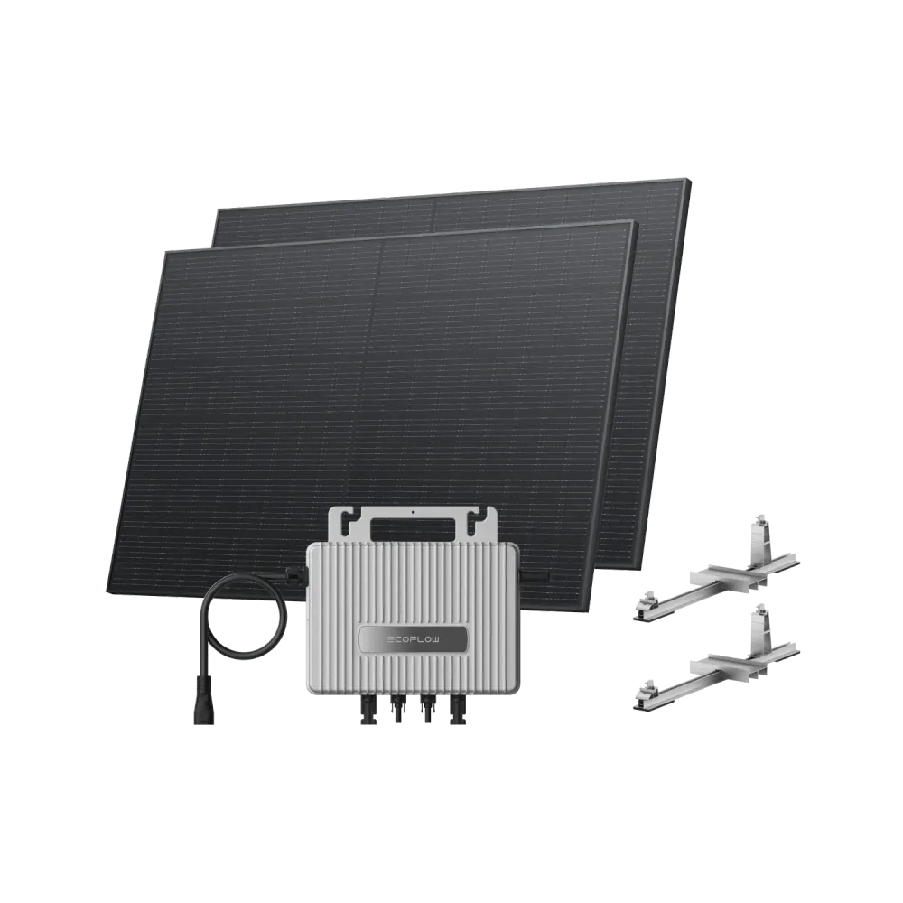 Kit EcoFlow STREAM de Telhado - Telhado plano / (800Wp) 2 × 400W painel solar rígido + microinversor STREAM / Suporte: Telhado plano