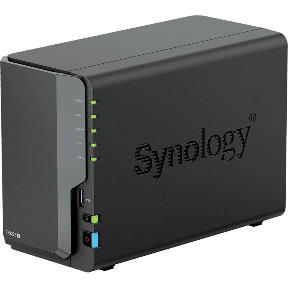 NAS Synology DiskStation DS225+ | 2 Baías | CPU 4-Core Intel Celeron J4125 | RAM 2GB DDR4 | Preto