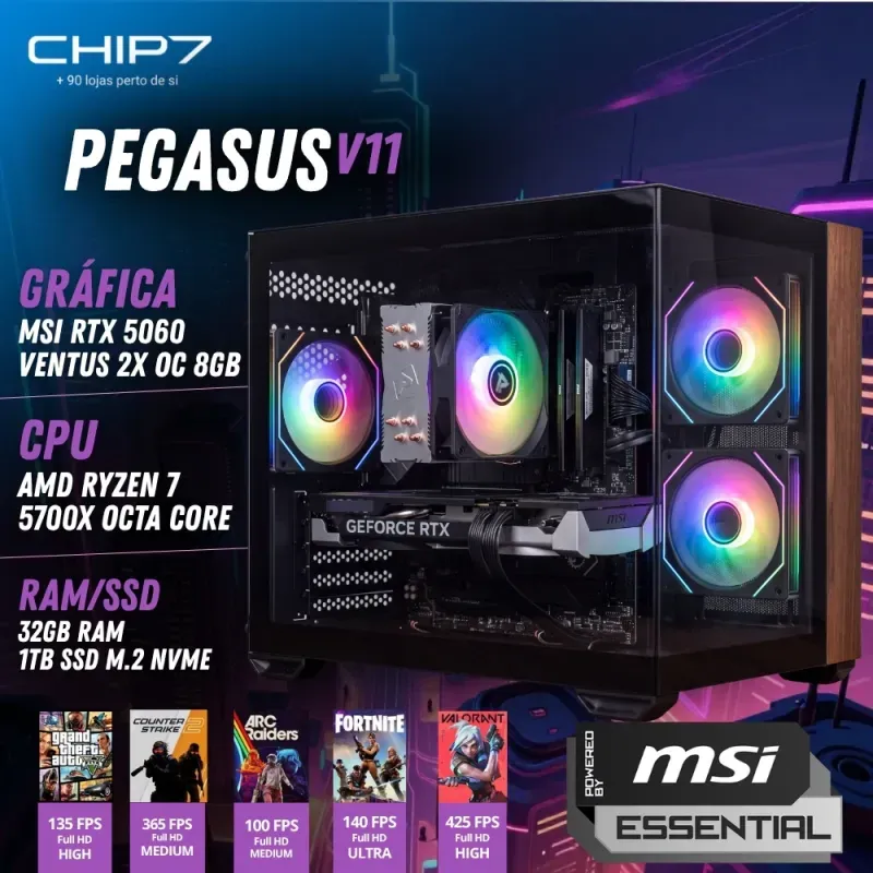 COMPUTADOR GAMING - AMD Ryzen 7 5700X / RTX 5060 8GB / 32GB RAM / 1TB SSD - CHIP7 Pegasus V11
