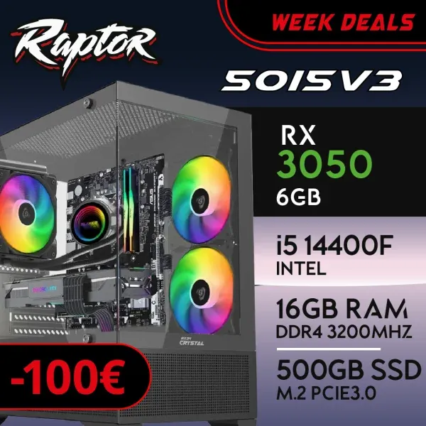 PC Gaming RAPTOR-50I5V3 - I5 14400F | RTX3050 6GB | 16GB | SSD 512