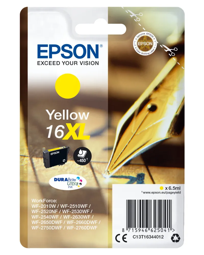 EPSON 1LB 16XL ink cartridge yellow high capacity 6.5ml 450 pages 1-pack blister without alarm