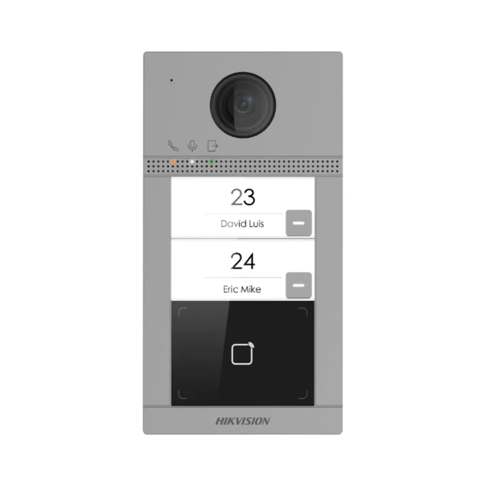 Vídeo Porteiro IP Hikvision Villa Door 2MP WiFi PoE 2 Botões c/Abertura com cartão MF 2 relés Embutida IP65